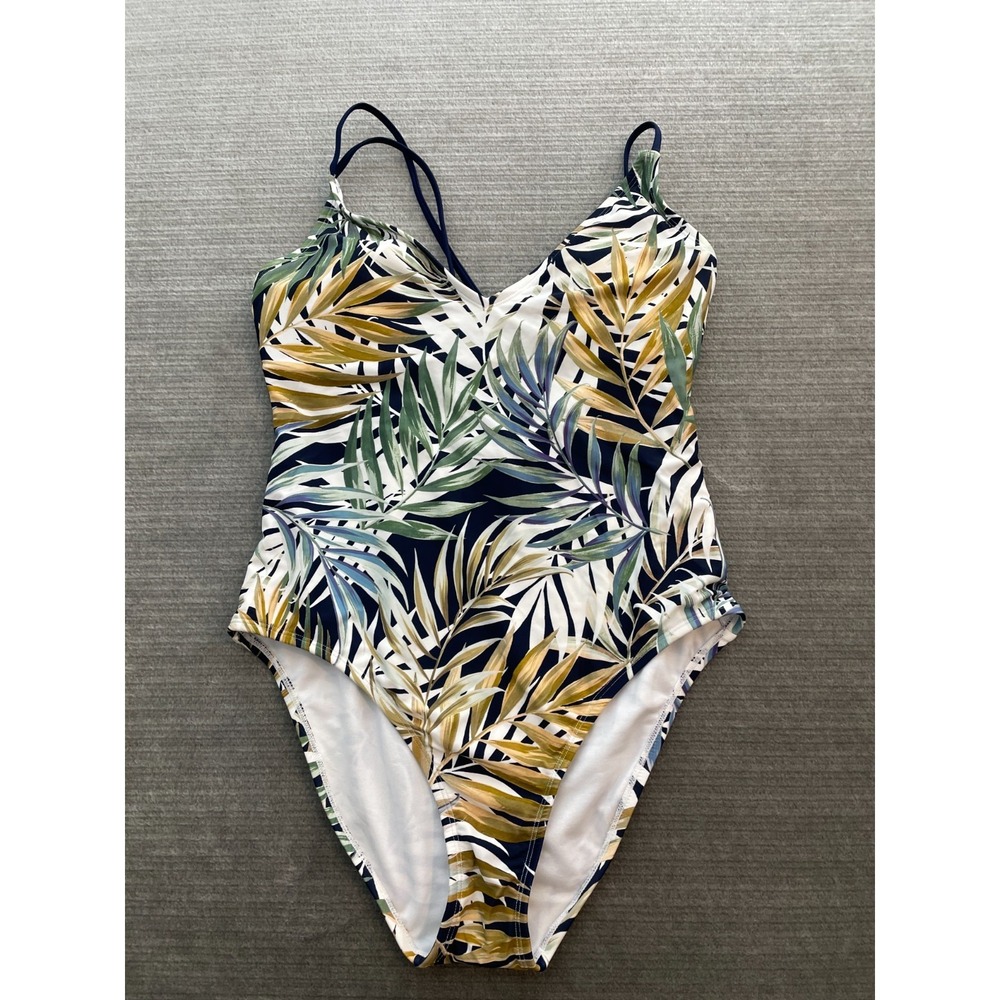 Hurley One Piece Swim Suit Women XL Green Plant Print UPF 50+ Padded Vacation